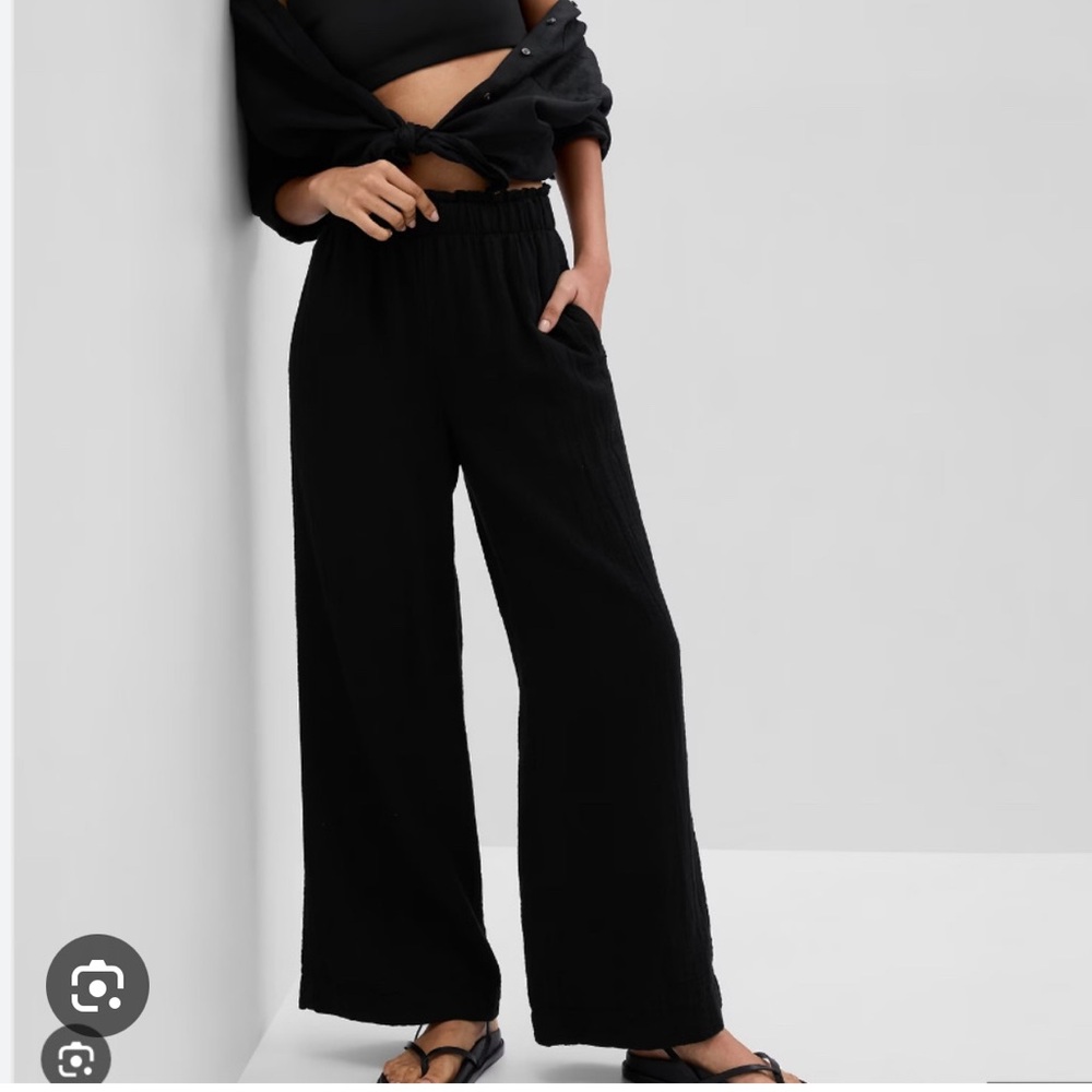 Gap Crinkle Gauze Pull On High Rise Wide Leg Pants Comfy Vacation New